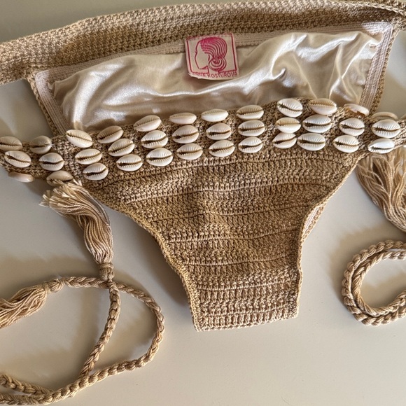 Anna Kosturova Swim Handmade Crochet Bikini With Shell Accents Tan